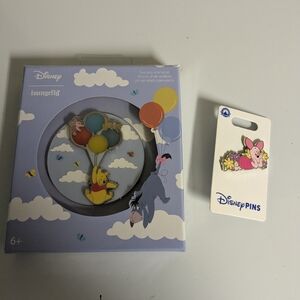 Disney Winnie The Pooh And Piglet Pin with Flowers - Pink and Yellow